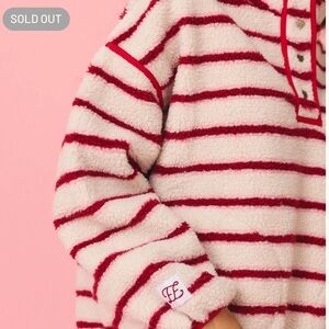 Eleven Eleven 
Red and Pink Stripe 
STRIPED FLEECE PULLOVER
